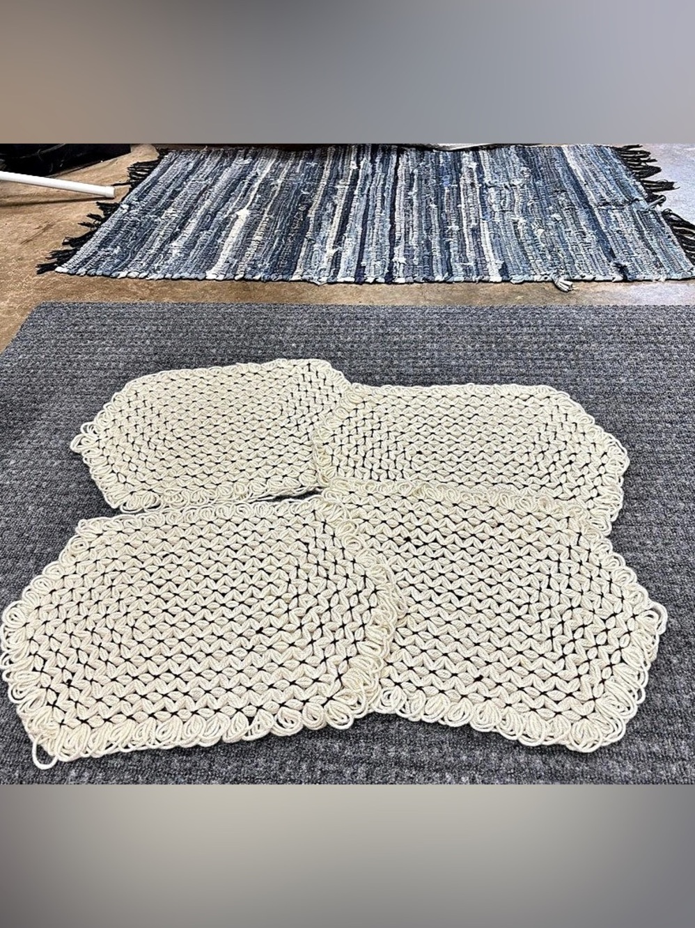 Vintage Set of 4 Hand Crocheted PlaceMats in Cream & Brown